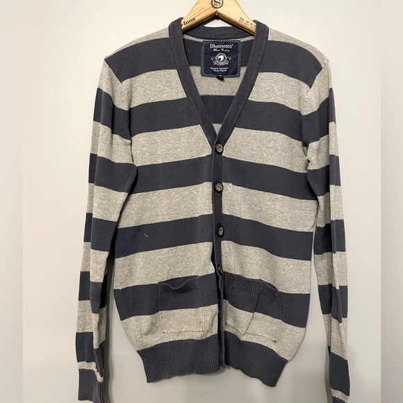 Bluenotes Blue Grey Striped Cardigan - Picture 1 of 2